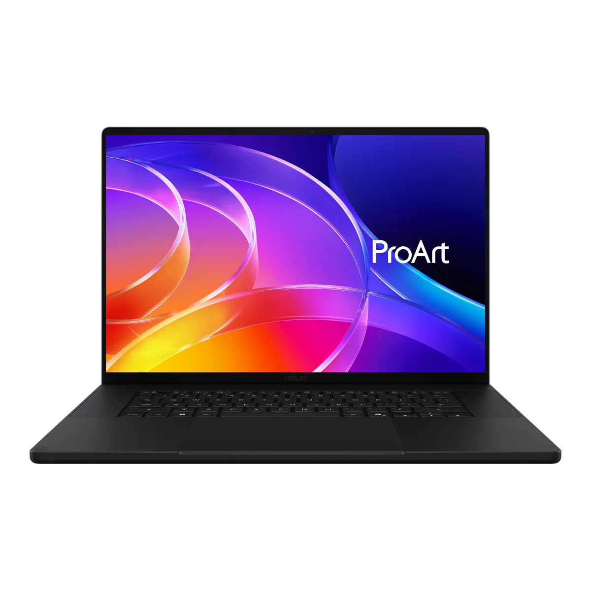 ASUS ProArt P16 H7607, open with a dark keyboard and ProArt screen artwork