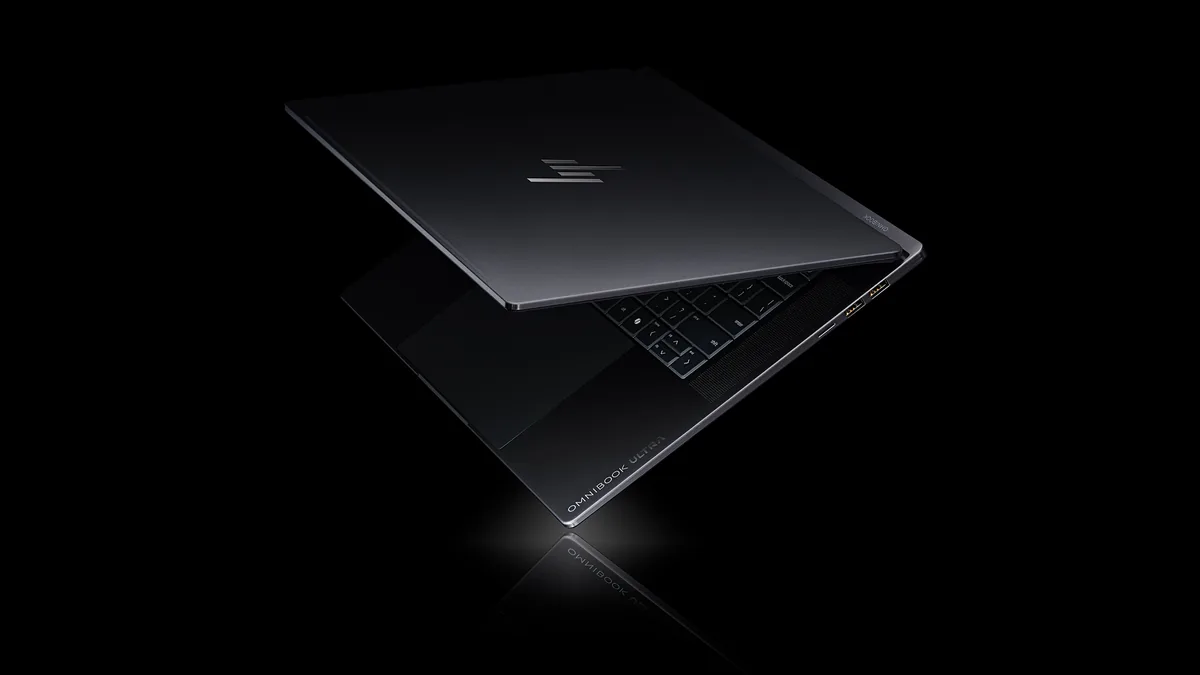 HP OmniBook X 14, partly open in NVIDIA’s official RTX Spark gallery