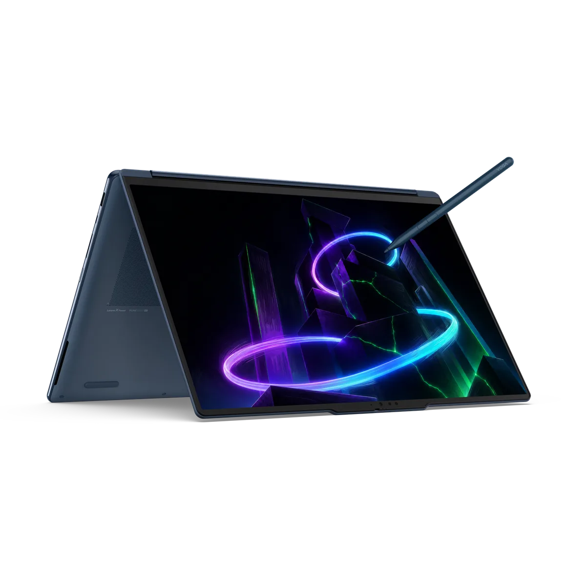 Lenovo Yoga 9n 2-in-1 Gen 11 in tent mode with a stylus